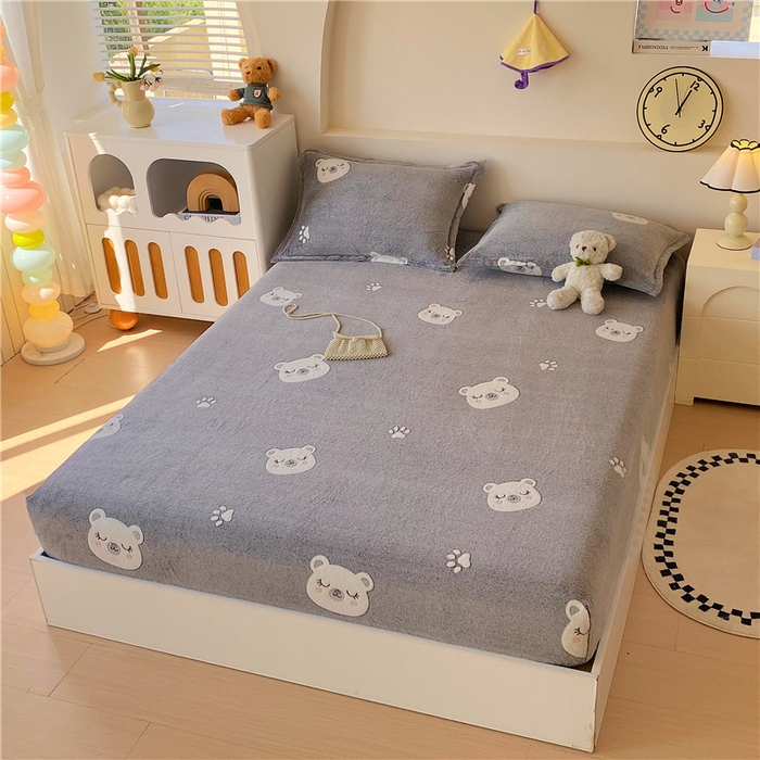 91家纺网 家纺一手货源 找家纺 梦尚舒 2025新款180克雪花绒床笠单品床笠床笠单件 晚安熊