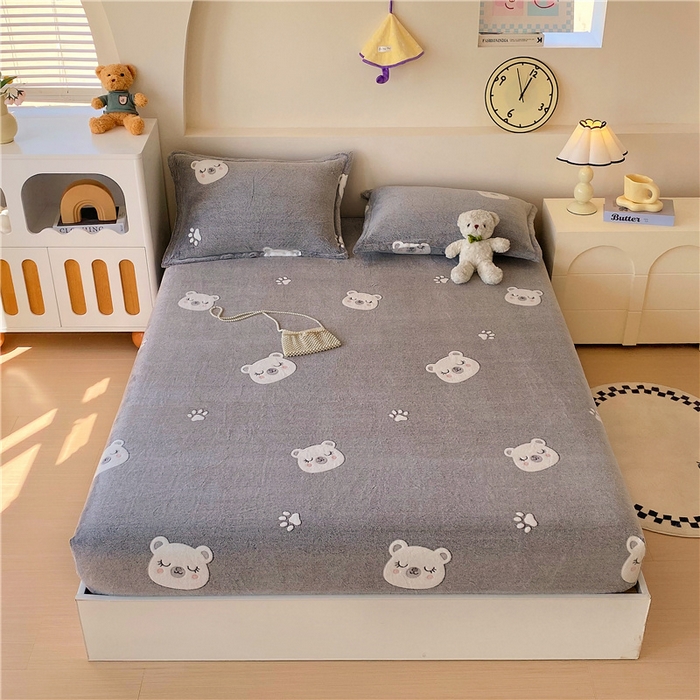 91家纺网 家纺一手货源 找家纺 梦尚舒 2025新款180克雪花绒床笠单品床笠床笠单件 晚安熊