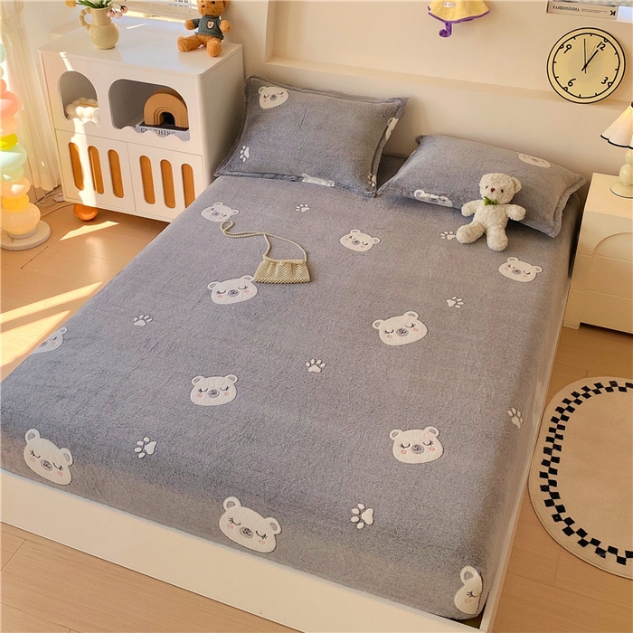 91家纺网 家纺一手货源 找家纺 梦尚舒 2025新款180克雪花绒床笠单品床笠床笠单件 晚安熊