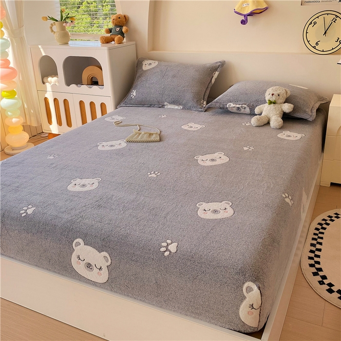 91家纺网 家纺一手货源 找家纺 梦尚舒 2025新款180克雪花绒床笠单品床笠床笠单件 晚安熊