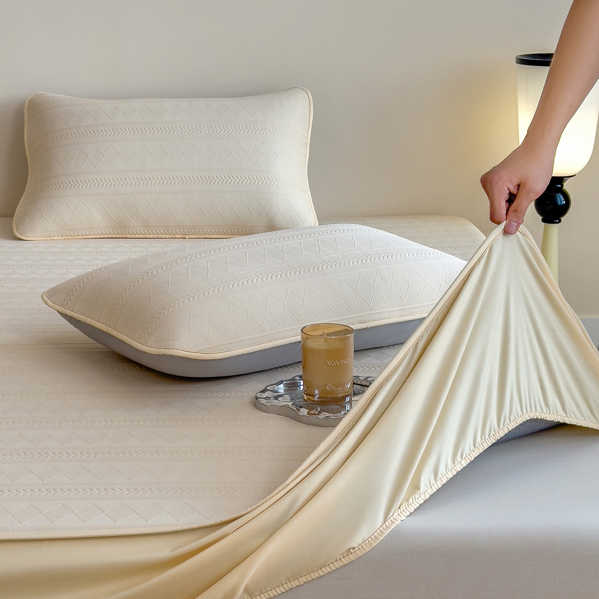 91家纺网 家纺一手货源 找家纺 宜派家纺 2025新款A类柔感彩绒棉夹棉床笠-素菱笺 素菱笺-麦米黄