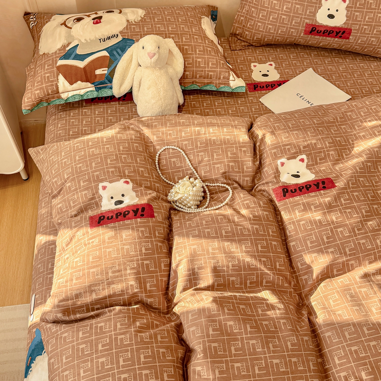 91家纺网 家纺一手货源 找家纺 壹贝家纺 2025新款A类100%全棉加厚磨毛四件套系列 凯宝-咖