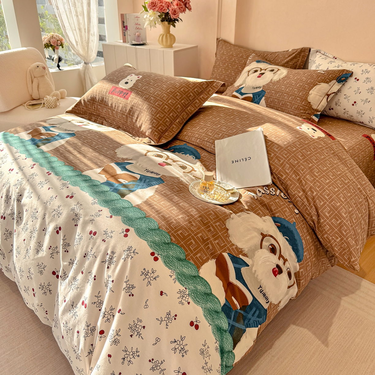 91家纺网 家纺一手货源 找家纺 壹贝家纺 2025新款A类100%全棉加厚磨毛四件套系列 凯宝-咖