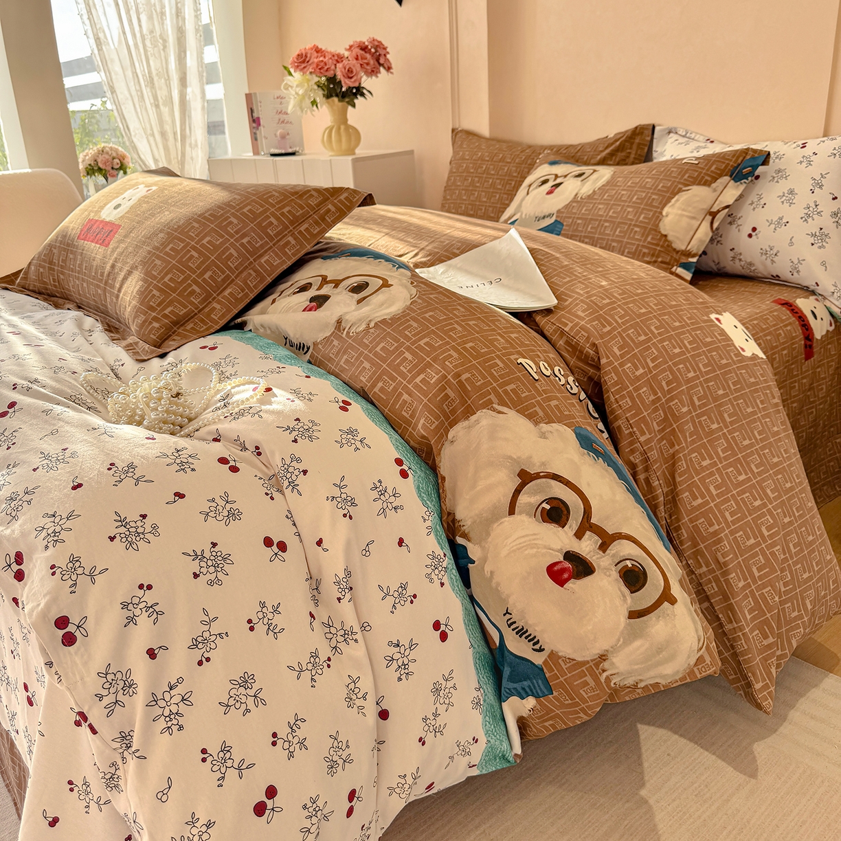 91家纺网 家纺一手货源 找家纺 壹贝家纺 2025新款A类100%全棉加厚磨毛四件套系列 凯宝-咖