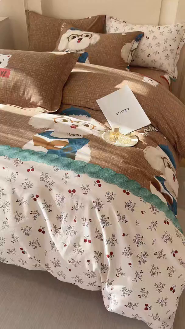 91家纺网 家纺一手货源 找家纺 壹贝家纺 2025新款A类100%全棉加厚磨毛四件套系列 凯宝-咖