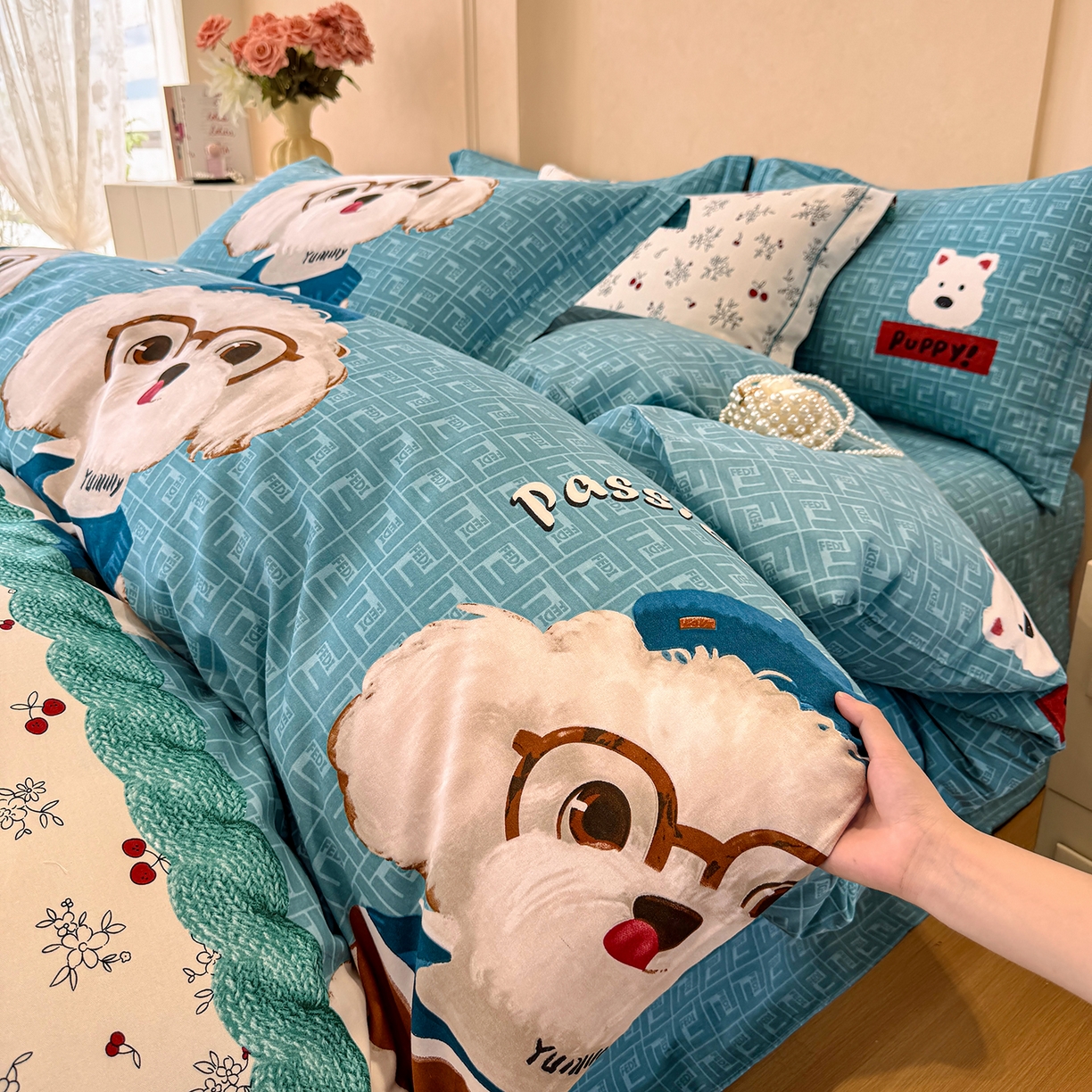 91家纺网 家纺一手货源 找家纺 壹贝家纺 2025新款A类100%全棉加厚磨毛四件套系列 凯宝-蓝