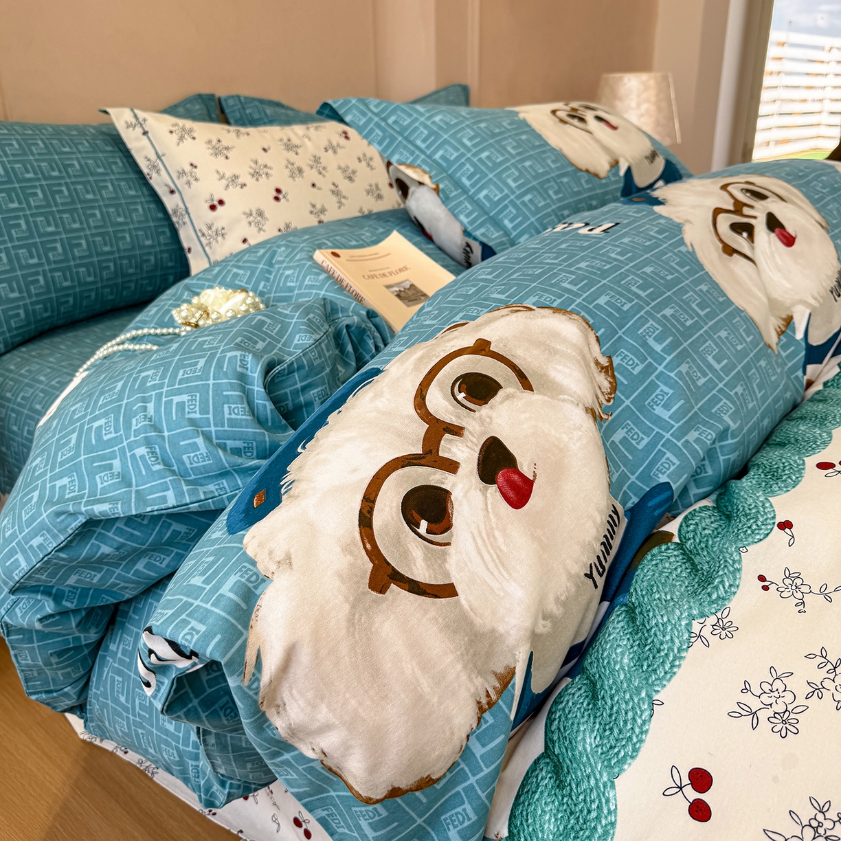 91家纺网 家纺一手货源 找家纺 壹贝家纺 2025新款A类100%全棉加厚磨毛四件套系列 凯宝-蓝