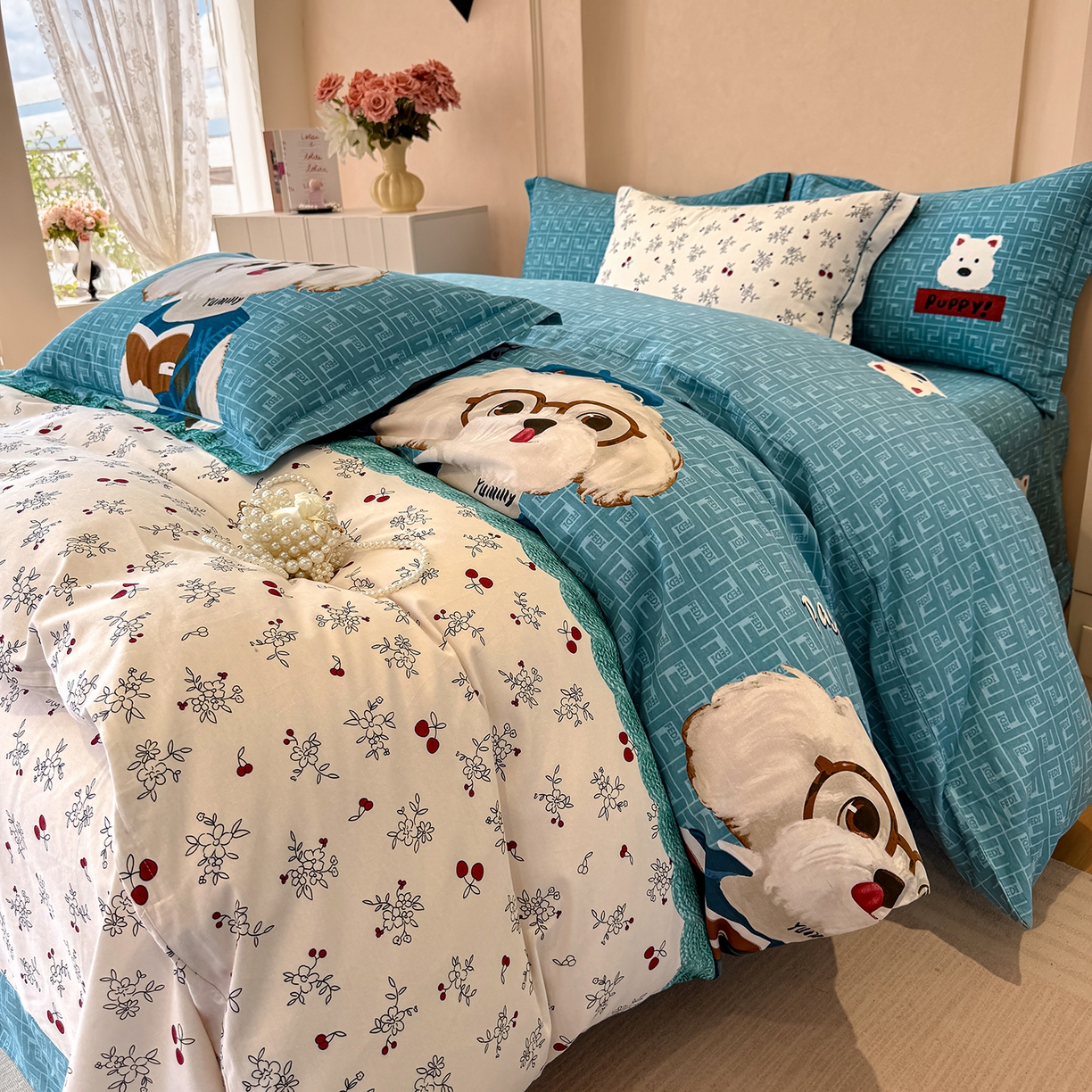 91家纺网 家纺一手货源 找家纺 壹贝家纺 2025新款A类100%全棉加厚磨毛四件套系列 凯宝-蓝