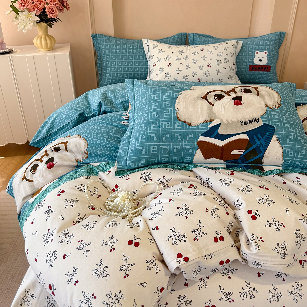 91家纺网 家纺一手货源 找家纺 壹贝家纺 2025新款A类100%全棉加厚磨毛四件套系列 凯宝-蓝