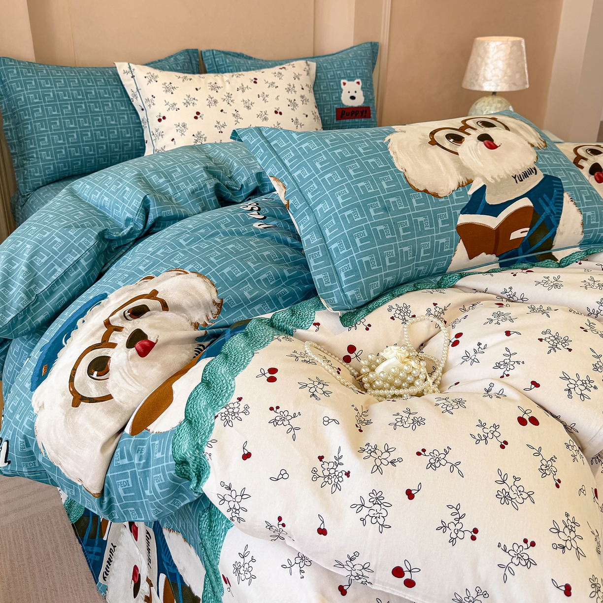 91家纺网 家纺一手货源 找家纺 壹贝家纺 2025新款A类100%全棉加厚磨毛四件套系列 凯宝-蓝