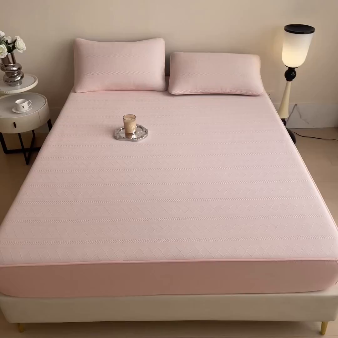 91家纺网 家纺一手货源 找家纺 宜派家纺 2025新款A类柔感彩绒棉夹棉床笠-素菱笺 素菱笺-桃雾粉