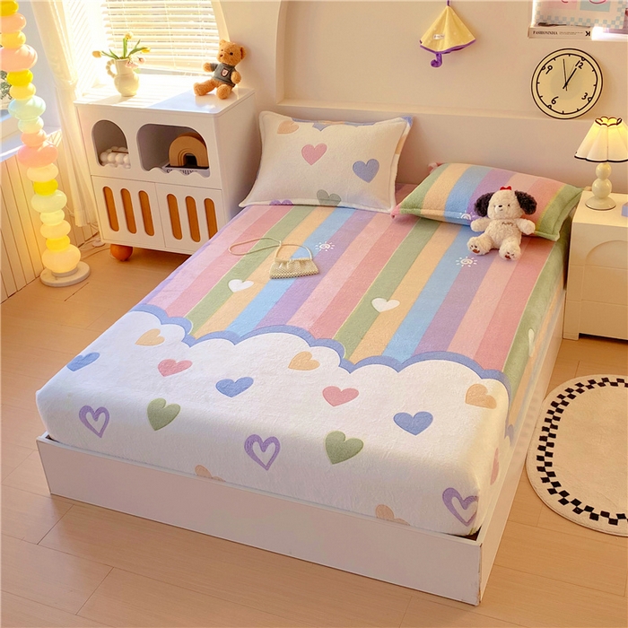 91家纺网 家纺一手货源 找家纺 梦尚舒 2025新款180克雪花绒床笠单品床笠床笠单件 心心相印