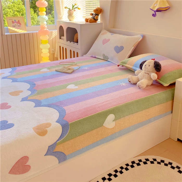 91家纺网 家纺一手货源 找家纺 梦尚舒 2025新款180克雪花绒床笠单品床笠床笠单件 心心相印