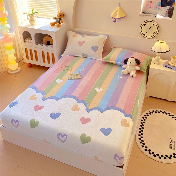 91家纺网 家纺一手货源 找家纺 梦尚舒 2025新款180克雪花绒床笠单品床笠床笠单件 心心相印