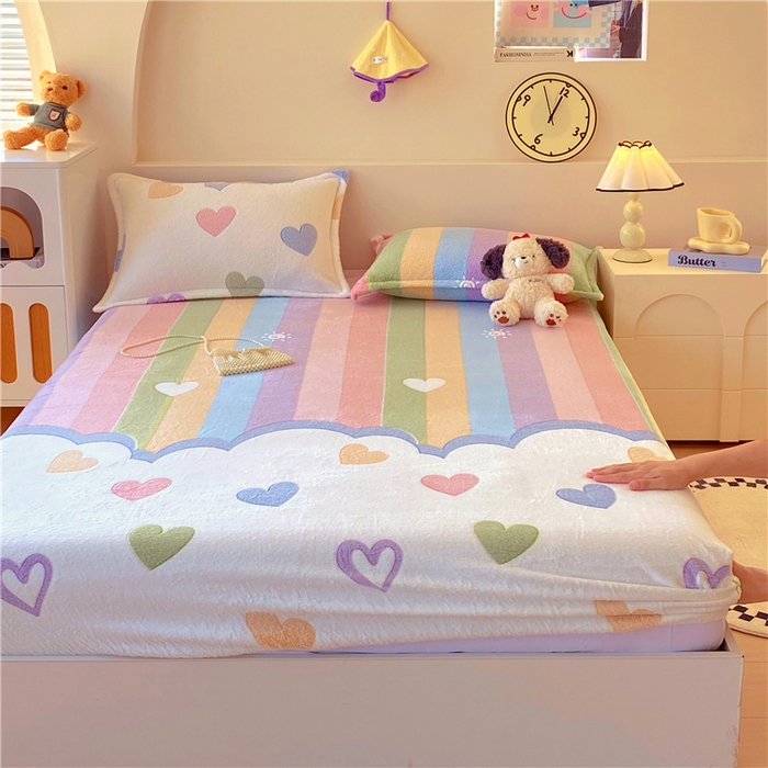 91家纺网 家纺一手货源 找家纺 梦尚舒 2025新款180克雪花绒床笠单品床笠床笠单件 心心相印