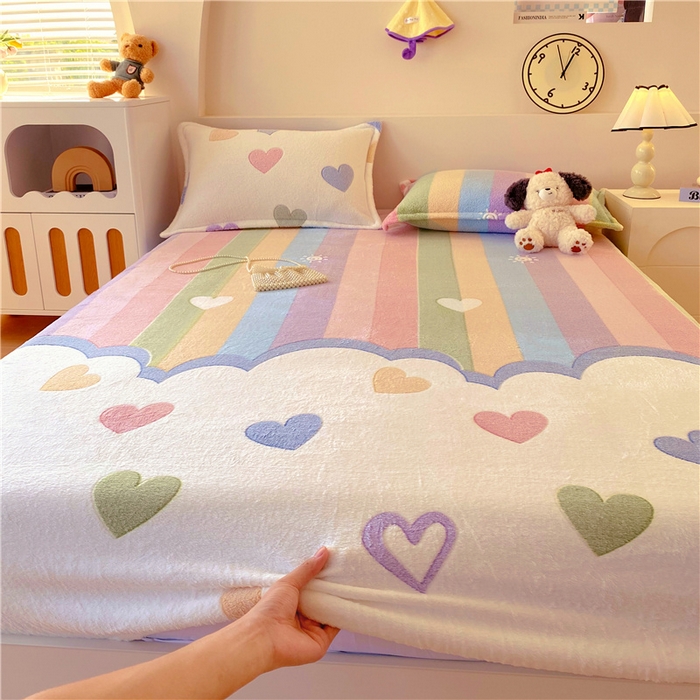 91家纺网 家纺一手货源 找家纺 梦尚舒 2025新款180克雪花绒床笠单品床笠床笠单件 心心相印