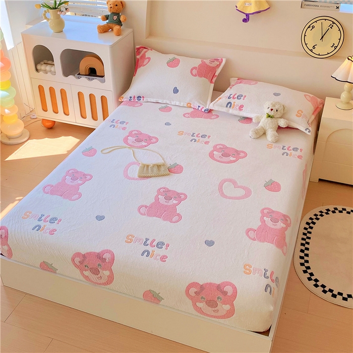 91家纺网 家纺一手货源 找家纺 梦尚舒 2025新款180克雪花绒床笠单品床笠床笠单件 幸运熊