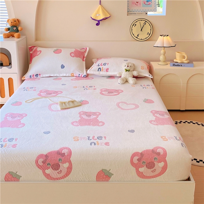 91家纺网 家纺一手货源 找家纺 梦尚舒 2025新款180克雪花绒床笠单品床笠床笠单件 幸运熊