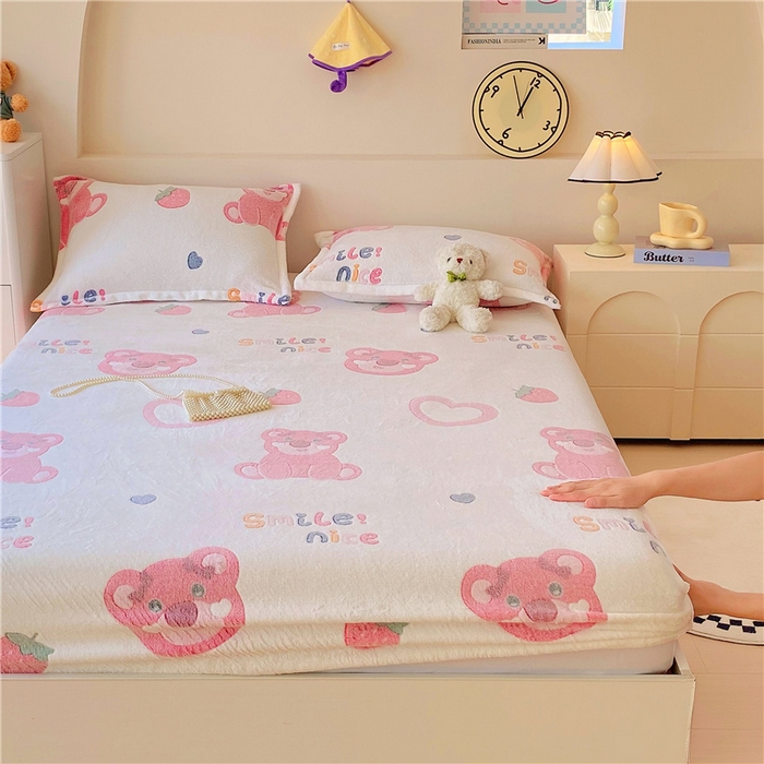 91家纺网 家纺一手货源 找家纺 梦尚舒 2025新款180克雪花绒床笠单品床笠床笠单件 幸运熊