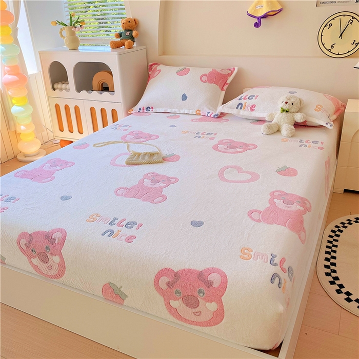 91家纺网 家纺一手货源 找家纺 梦尚舒 2025新款180克雪花绒床笠单品床笠床笠单件 幸运熊