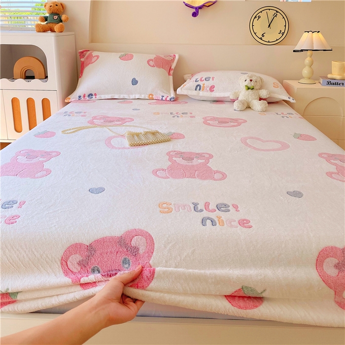 91家纺网 家纺一手货源 找家纺 梦尚舒 2025新款180克雪花绒床笠单品床笠床笠单件 幸运熊