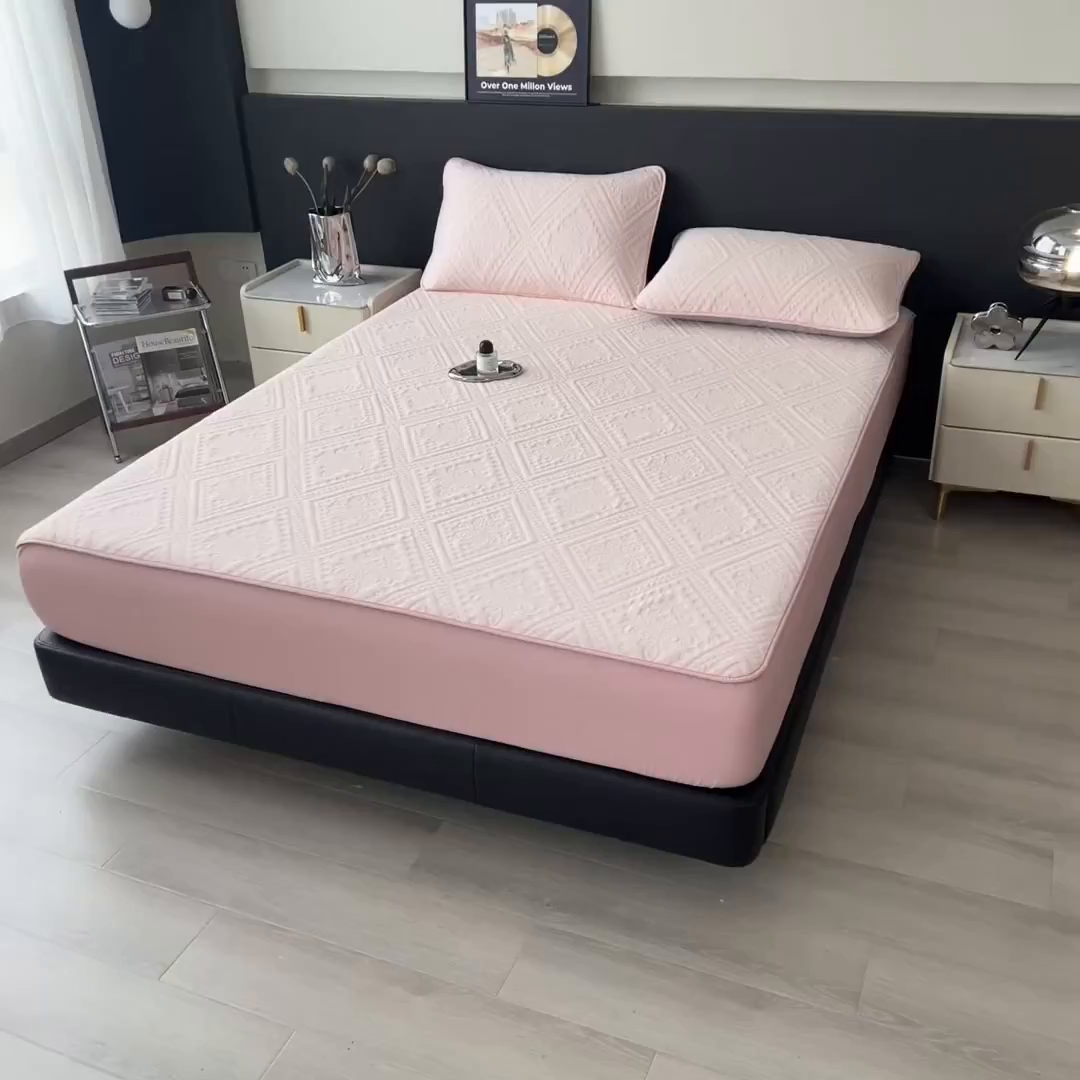 91家纺网 家纺一手货源 找家纺 宜派家纺 2025新款A类柔感彩绒棉夹棉床笠-菱影蔓花 菱影蔓花-樱花粉