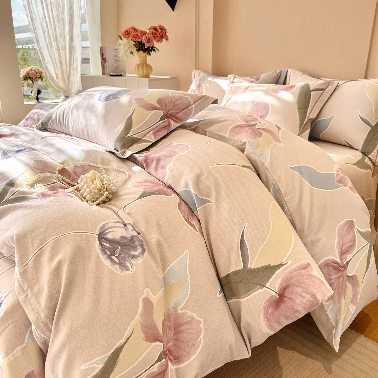 91家纺网 家纺一手货源 找家纺 壹贝家纺 2025新款A类100%全棉加厚磨毛四件套系列 奈美