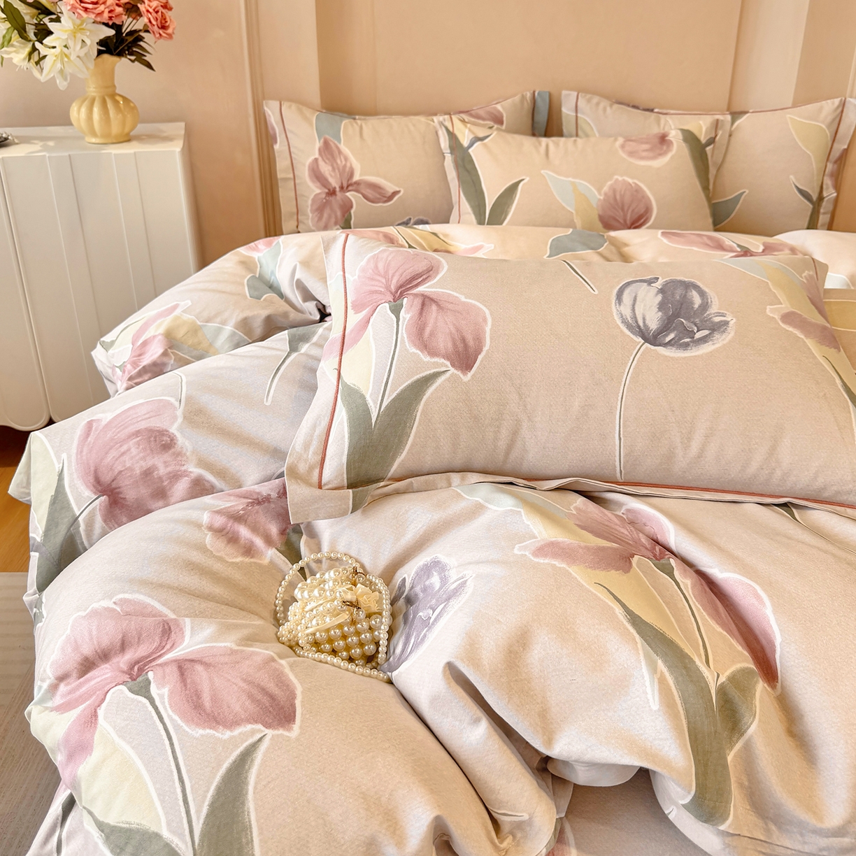 91家纺网 家纺一手货源 找家纺 壹贝家纺 2025新款A类100%全棉加厚磨毛四件套系列 奈美