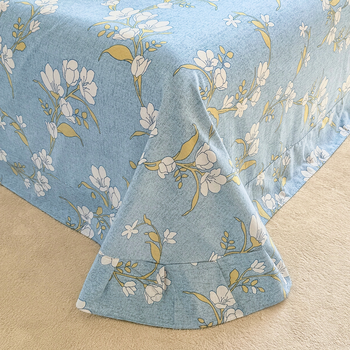 91家纺网 家纺一手货源 找家纺 壹贝家纺 2025新款A类100%全棉加厚磨毛四件套系列 蓝莲花