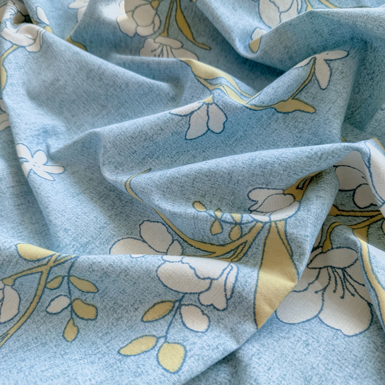 91家纺网 家纺一手货源 找家纺 壹贝家纺 2025新款A类100%全棉加厚磨毛四件套系列 蓝莲花