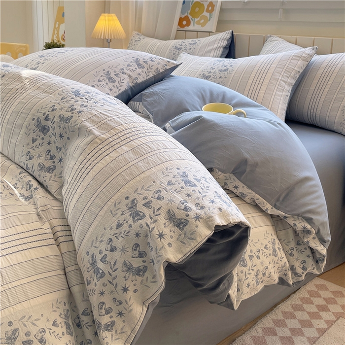 91家纺网 家纺一手货源 找家纺 （总）琪格格纺织 2025新款全棉纯棉色织提花小清新四件套