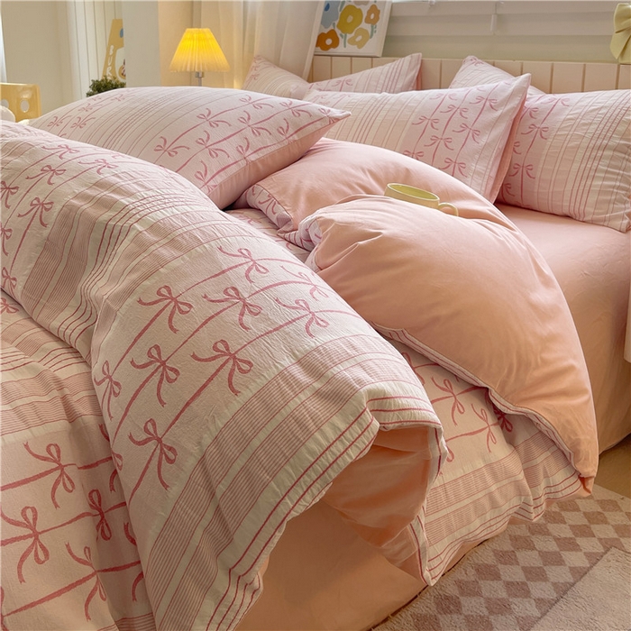 91家纺网 家纺一手货源 找家纺 （总）琪格格纺织 2025新款全棉纯棉色织提花小清新四件套