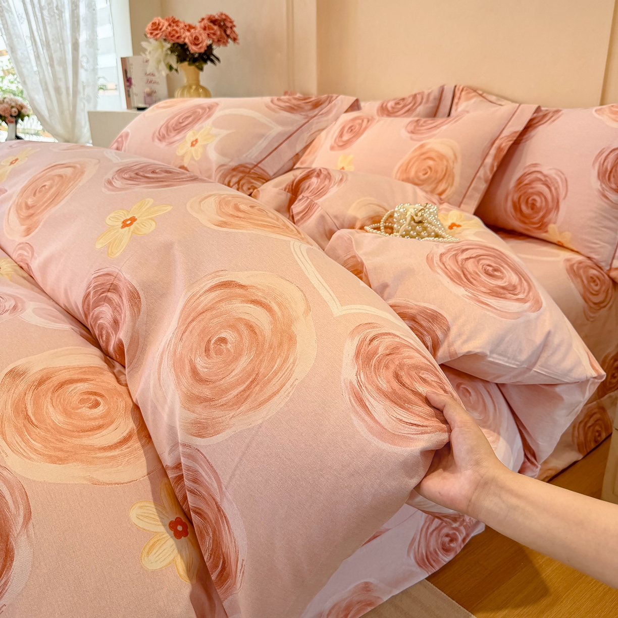 91家纺网 家纺一手货源 找家纺 壹贝家纺 2025新款A类100%全棉加厚磨毛四件套系列 浪漫的事