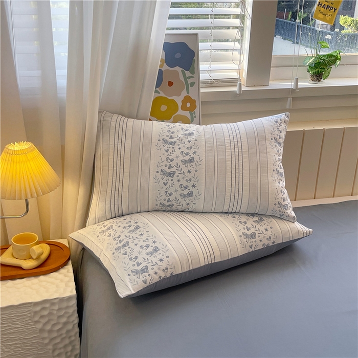 91家纺网 家纺一手货源 找家纺 琪格格纺织 2025新款全棉纯棉色织提花小清新四件套 梦蝶-兰