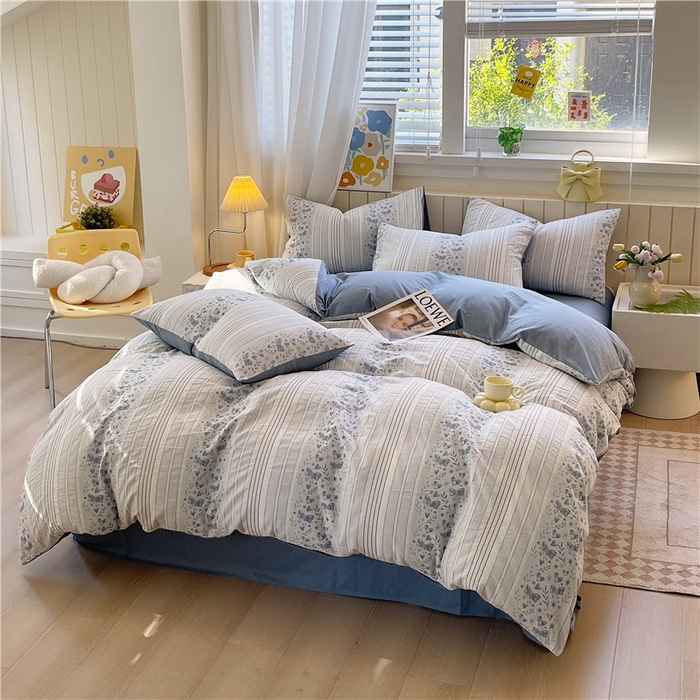 91家纺网 家纺一手货源 找家纺 琪格格纺织 2025新款全棉纯棉色织提花小清新四件套 梦蝶-兰