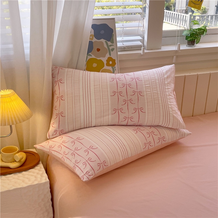 91家纺网 家纺一手货源 找家纺 琪格格纺织 2025新款全棉纯棉色织提花小清新四件套 伊芙琳-粉