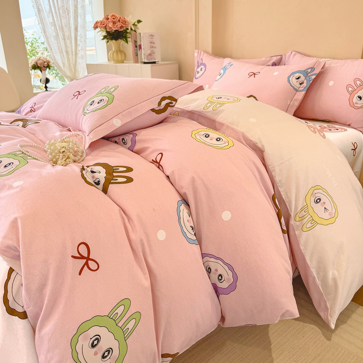 91家纺网 家纺一手货源 找家纺 壹贝家纺 2025新款A类100%全棉加厚磨毛四件套系列 拉多-粉