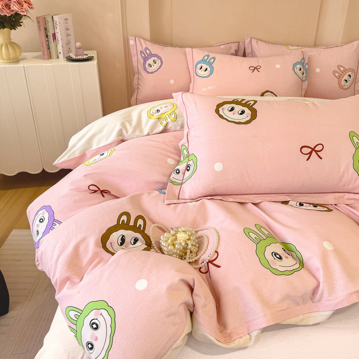 91家纺网 家纺一手货源 找家纺 壹贝家纺 2025新款A类100%全棉加厚磨毛四件套系列 拉多-粉