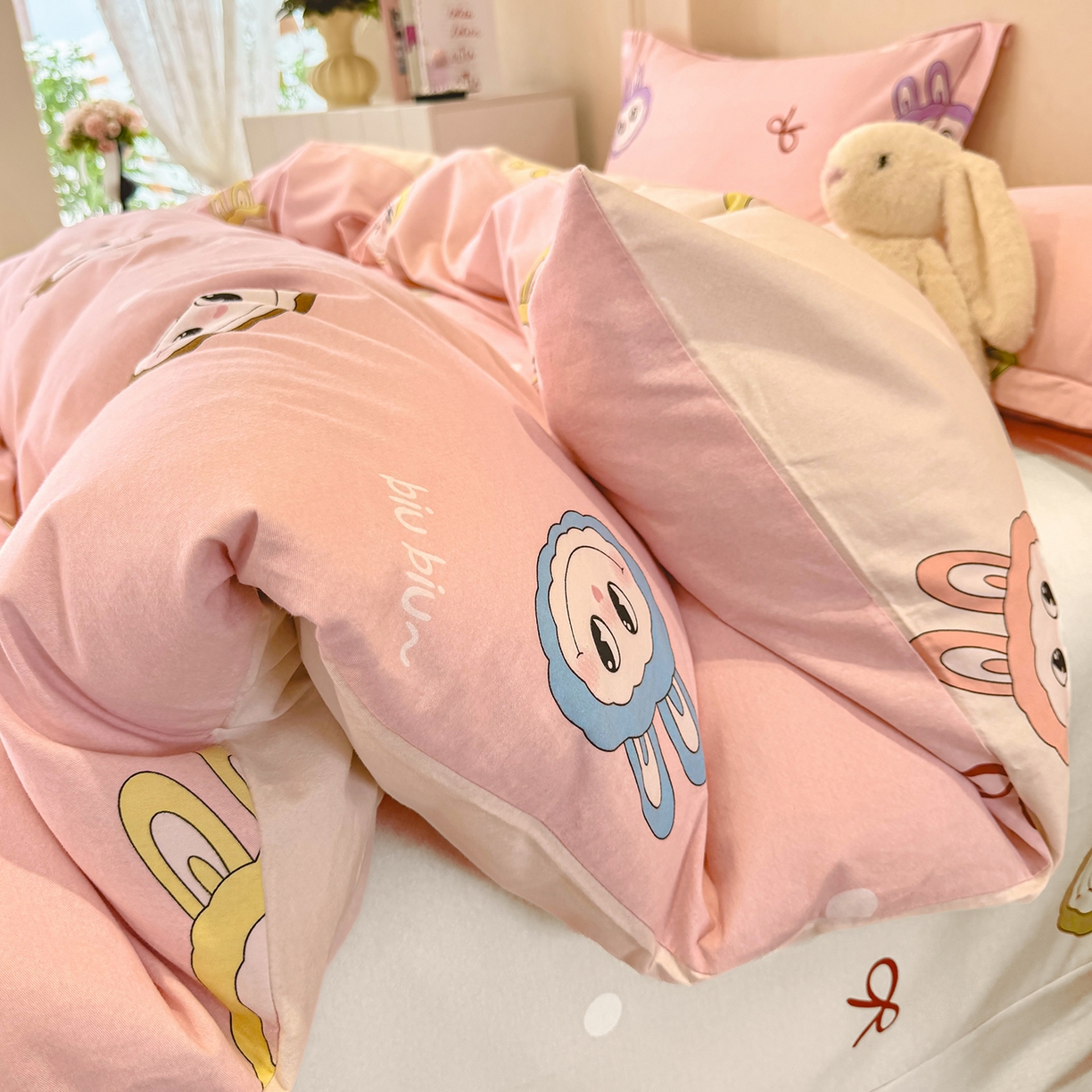 91家纺网 家纺一手货源 找家纺 壹贝家纺 2025新款A类100%全棉加厚磨毛四件套系列 拉多-粉