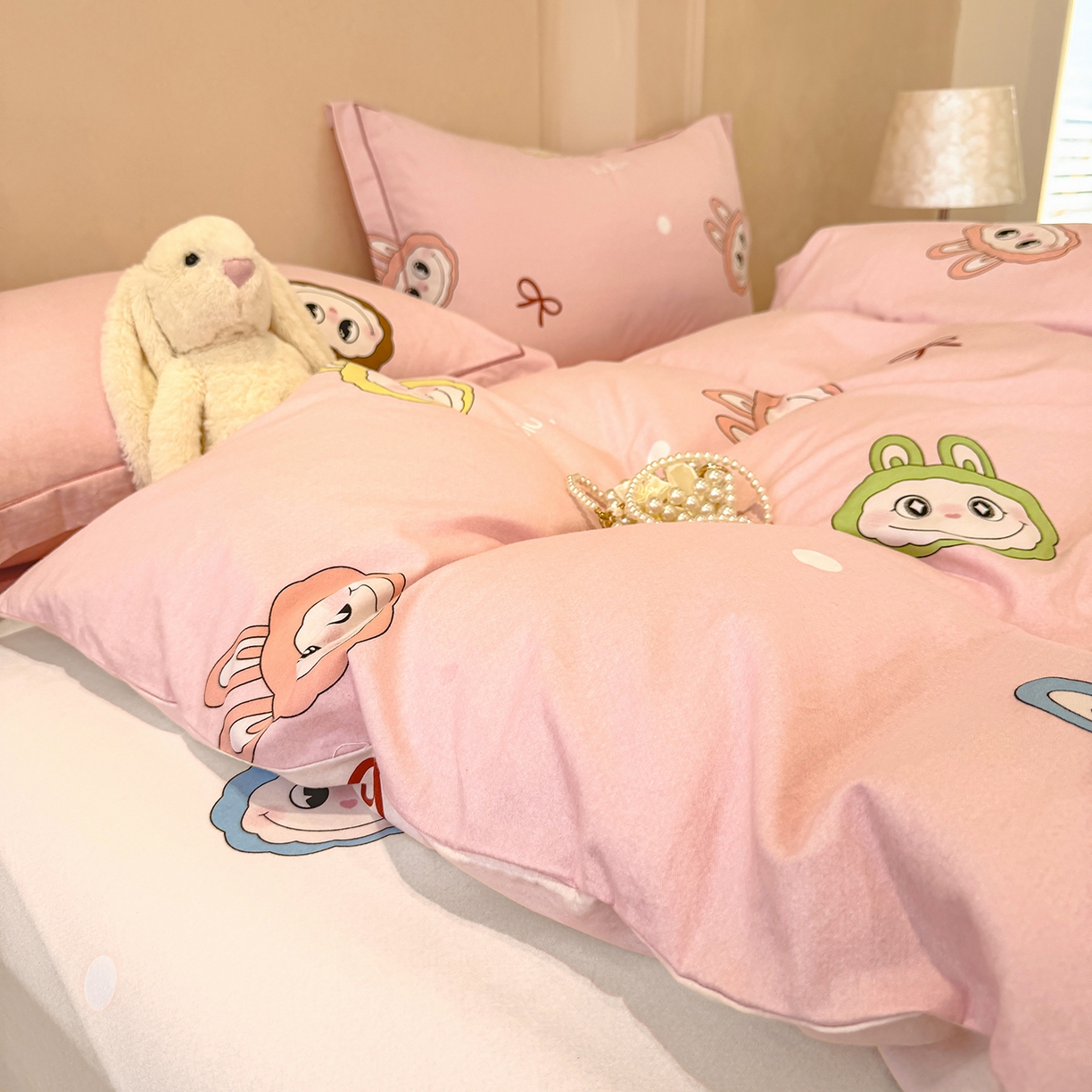 91家纺网 家纺一手货源 找家纺 壹贝家纺 2025新款A类100%全棉加厚磨毛四件套系列 拉多-粉