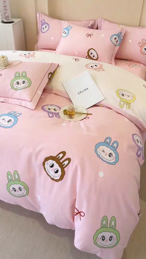 91家纺网 家纺一手货源 找家纺 壹贝家纺 2025新款A类100%全棉加厚磨毛四件套系列 拉多-粉