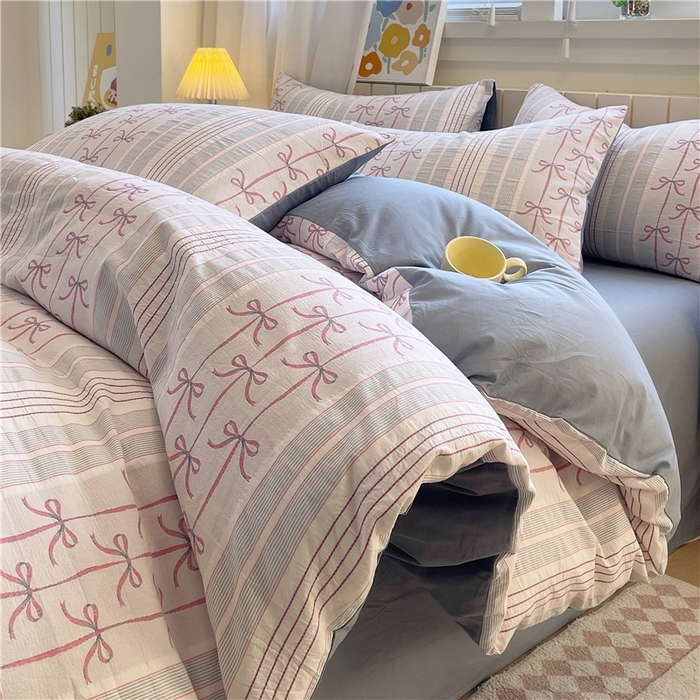 琪格格纺织 2025新款全棉纯棉色织提花小清新四件套 伊芙琳-兰