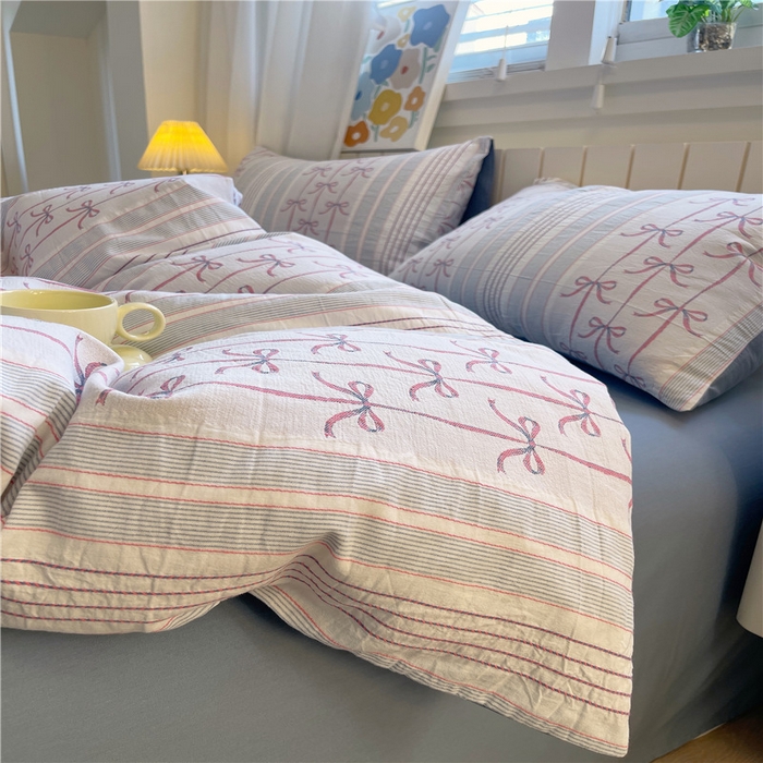 91家纺网 家纺一手货源 找家纺 琪格格纺织 2025新款全棉纯棉色织提花小清新四件套 伊芙琳-兰