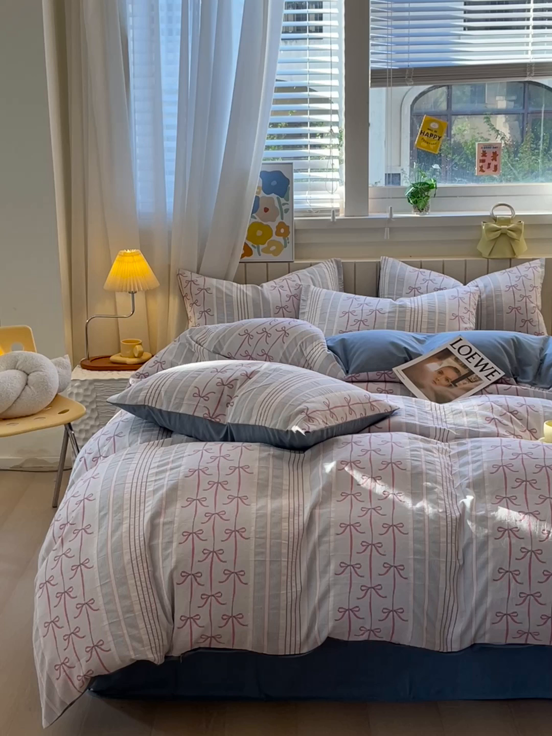 91家纺网 家纺一手货源 找家纺 琪格格纺织 2025新款全棉纯棉色织提花小清新四件套 伊芙琳-兰