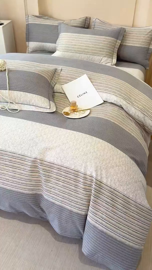 91家纺网 家纺一手货源 找家纺 壹贝家纺 2025新款A类100%全棉加厚磨毛四件套系列 亚马-灰