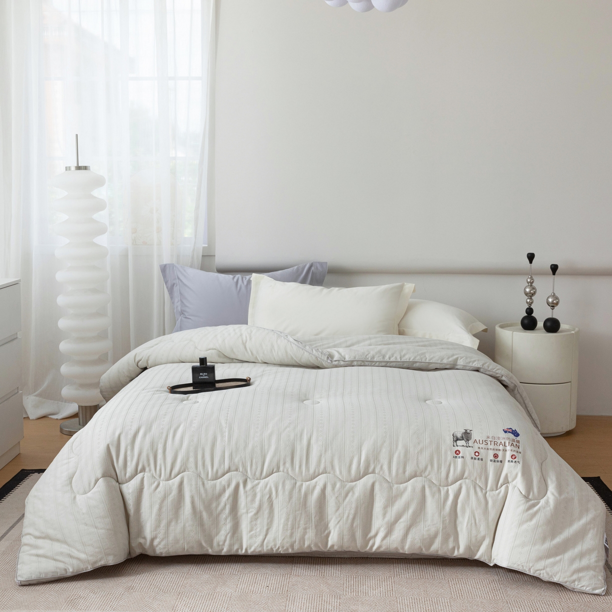 紫乐家纺 2025新款5%澳毛全棉浮雕提花羊毛被被子被芯春秋被加厚保暖冬被 灰色