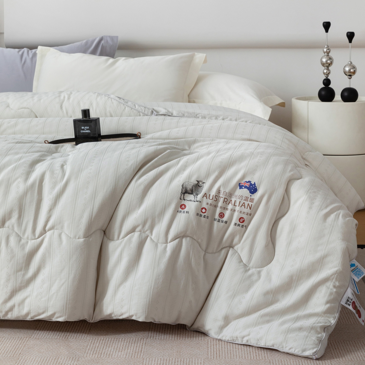 91家纺网 家纺一手货源 找家纺 紫乐家纺 2025新款5%澳毛全棉浮雕提花羊毛被被子被芯春秋被加厚保暖冬被 灰色