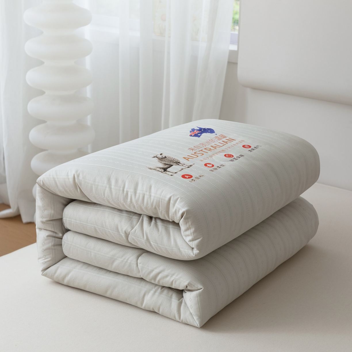 91家纺网 家纺一手货源 找家纺 紫乐家纺 2025新款5%澳毛全棉浮雕提花羊毛被被子被芯春秋被加厚保暖冬被 灰色