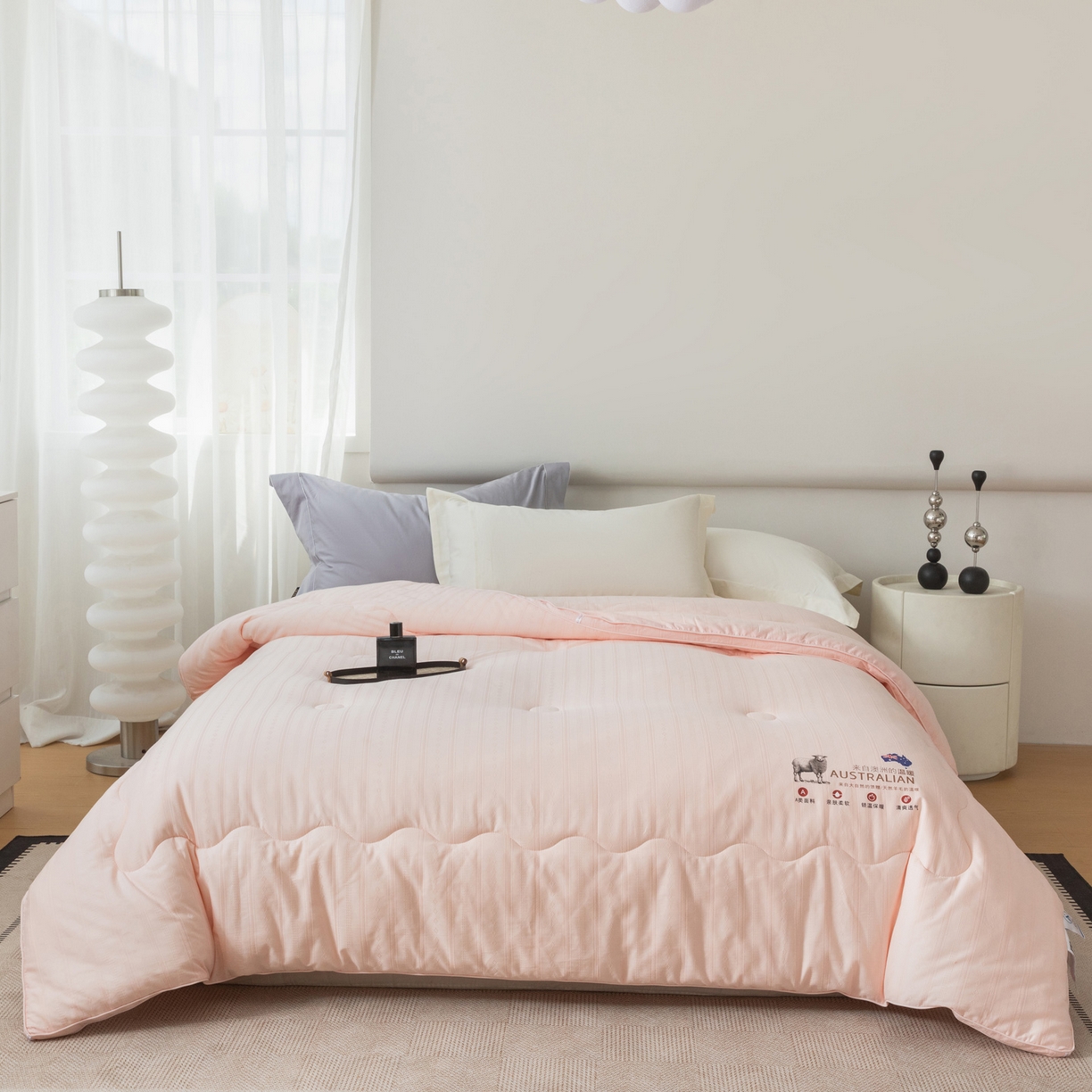 紫乐家纺 2025新款5%澳毛全棉浮雕提花羊毛被被子被芯春秋被加厚保暖冬被 玉色