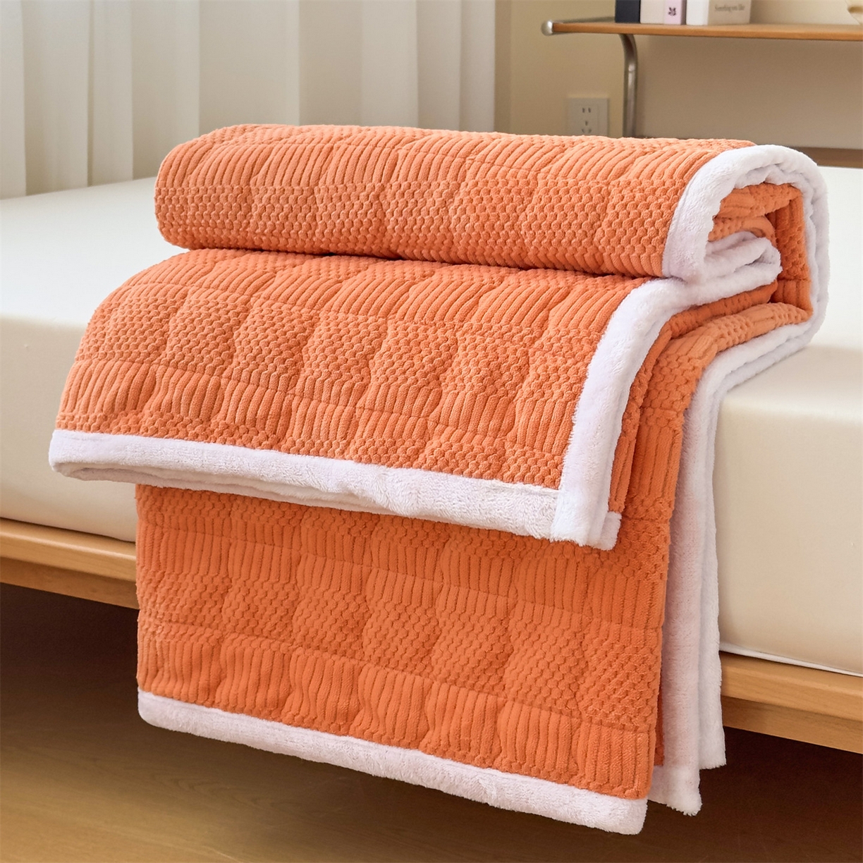 91家纺网 家纺一手货源 找家纺 恒爱家纺 2025新款牛奶绒提花床垫床褥 爱玛橙